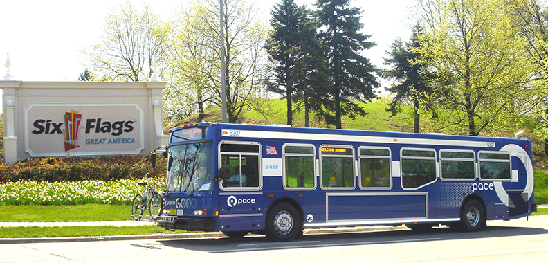 Image of Pace Bus by Six Flags Sign