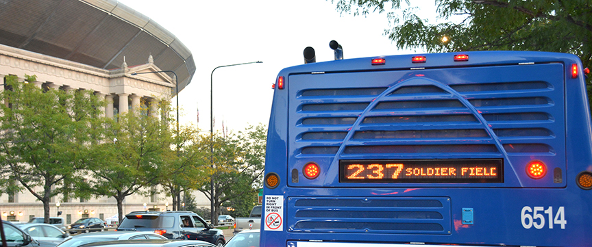 Image of Pace Express Bus Outside of Soldier Field