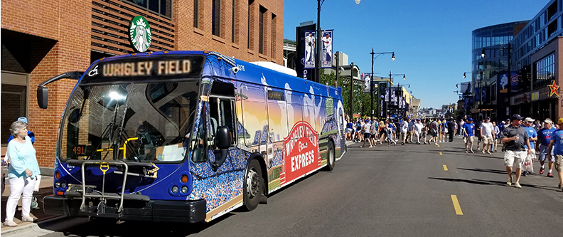 Image of Pace Express Bus Outside of Wrigley Field