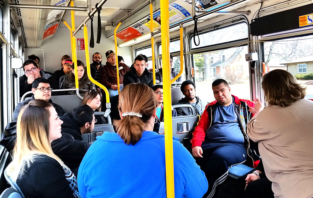 Image of Transition Students During Training Inside of a Pace Bus