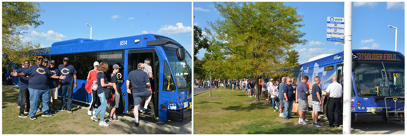 Image of Riders Boarding Soldier Field Express Bus at Atrium Park-n-Ride