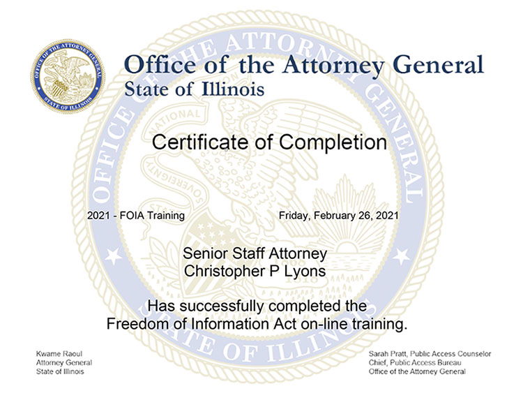 FOI training certificate for Christopher Lyons