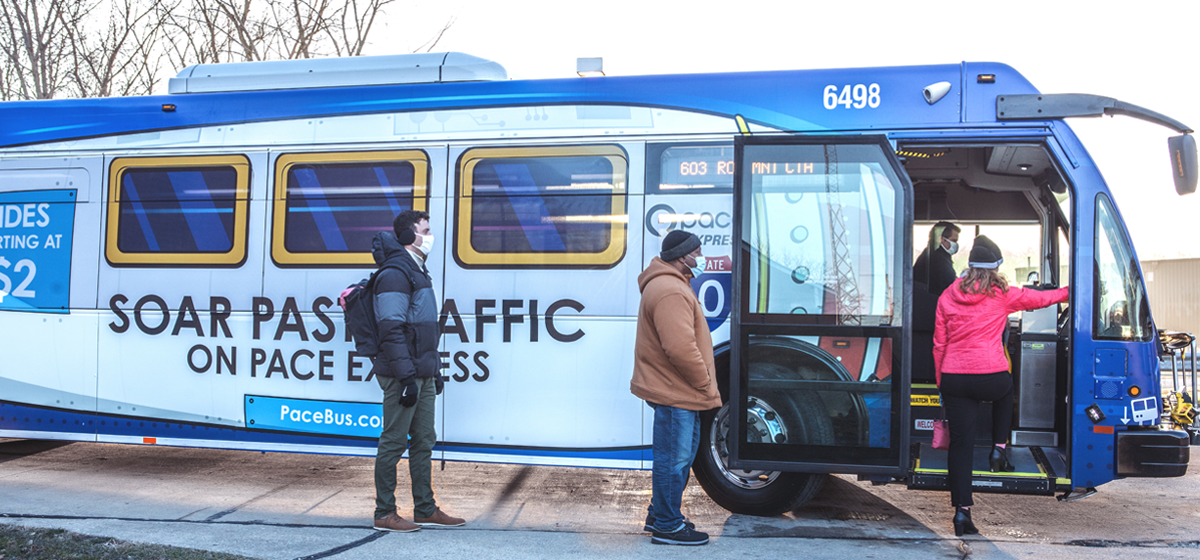 I-90 bus with passengers