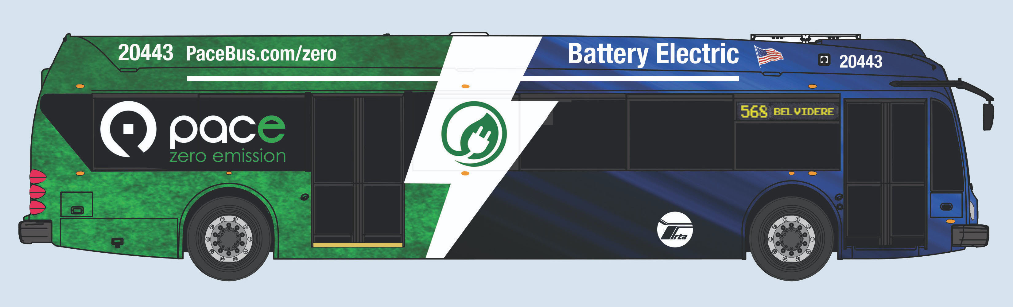 Image showing a new Pace Electric Bus design with Battery Electric sign on the bus