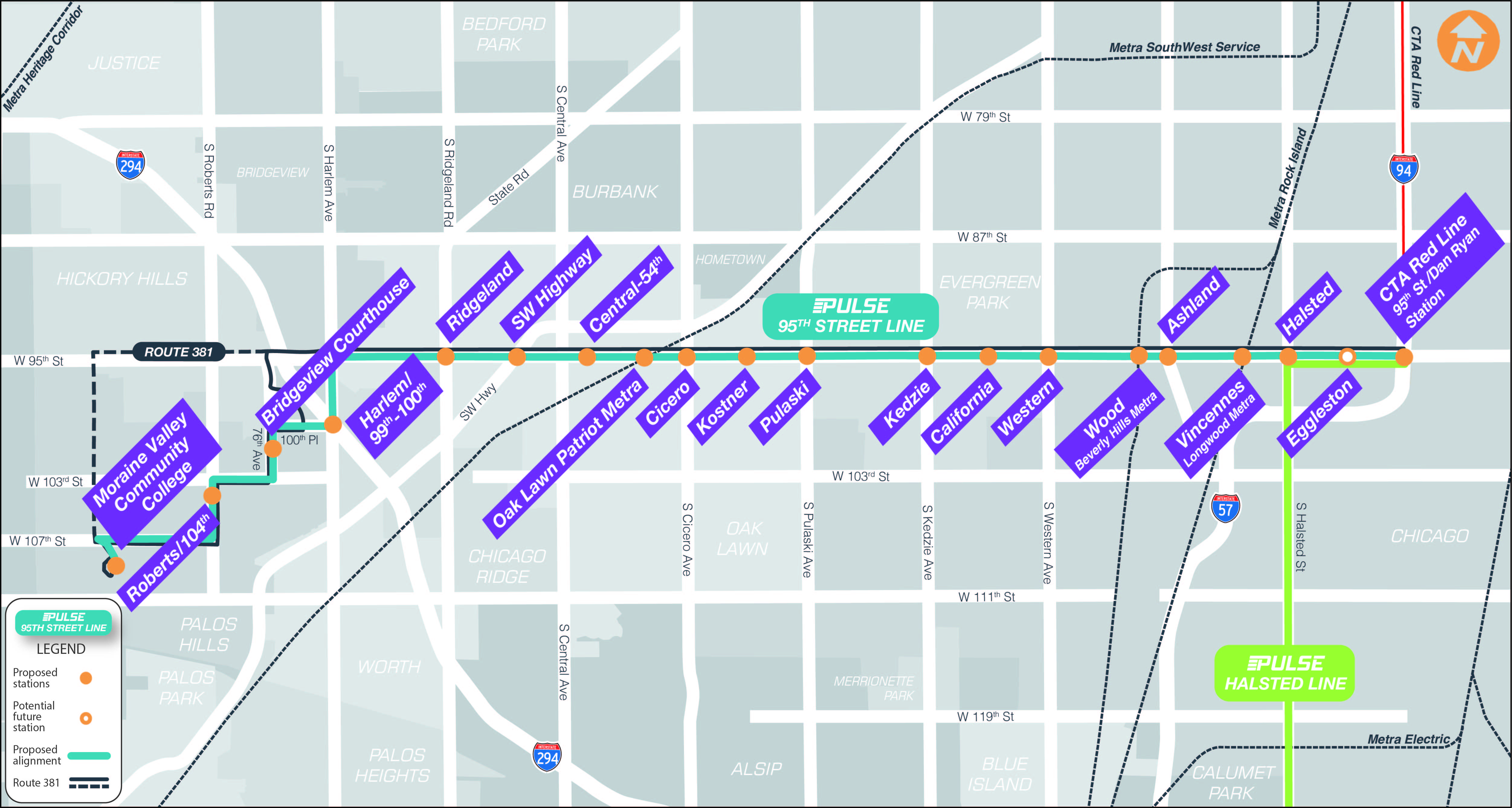 Image of the Pulse 95th Street Line Map