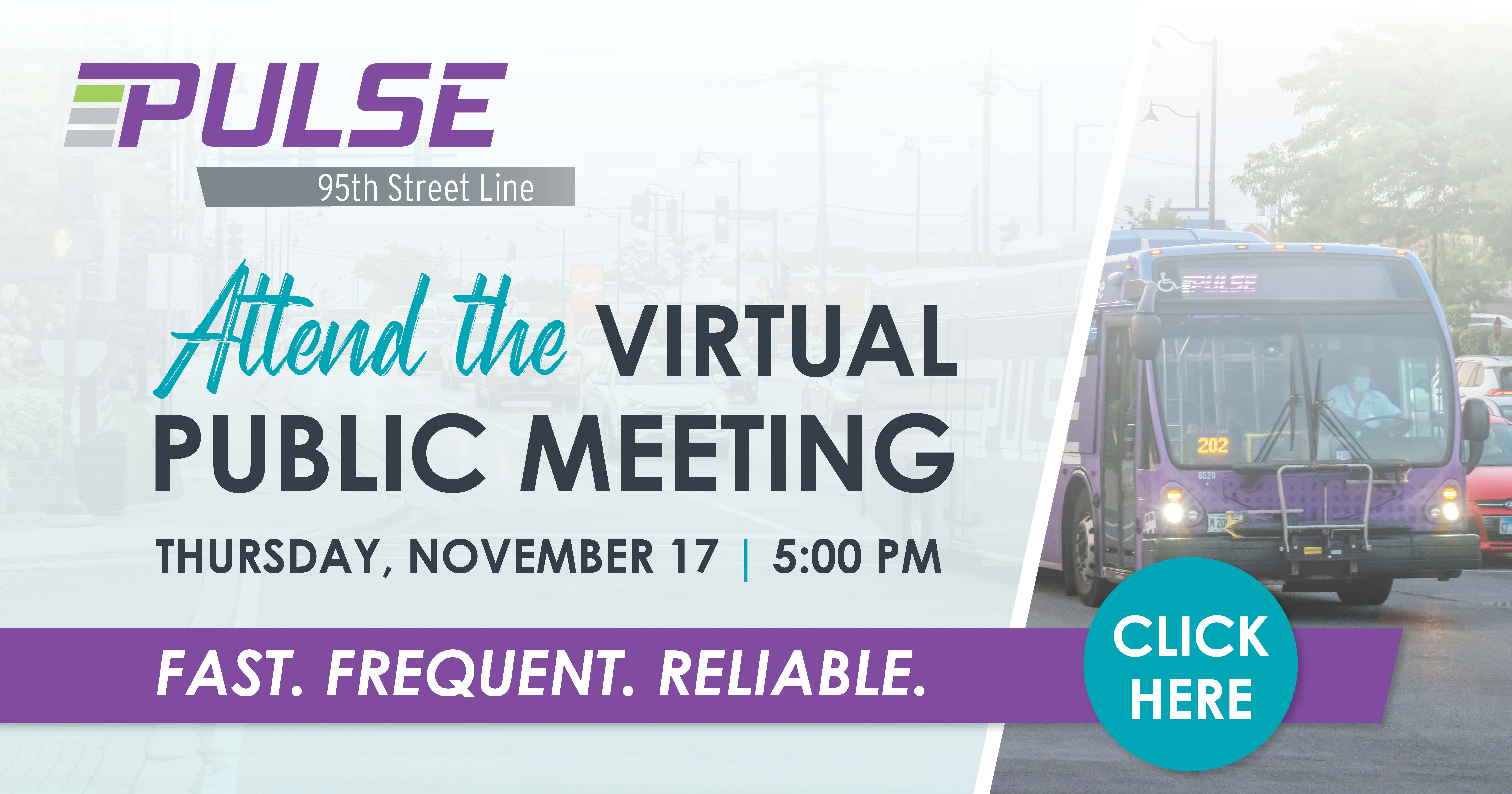 An invitation to attend the Pulse 95th St. Public Meeting on November 17, 2022, at 5pm.