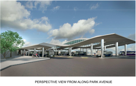 Artist rendering of the future Harvey Transportation Center