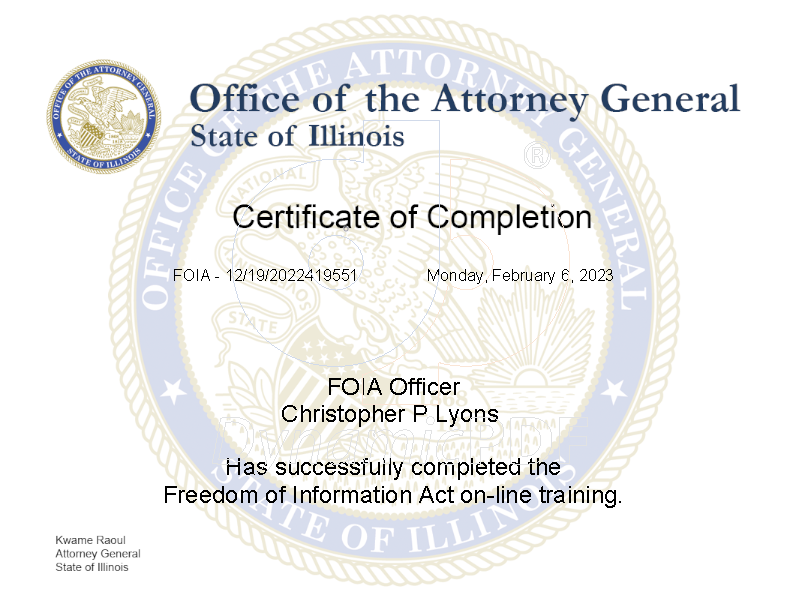 FOIA training certificate for Christopher Lyons