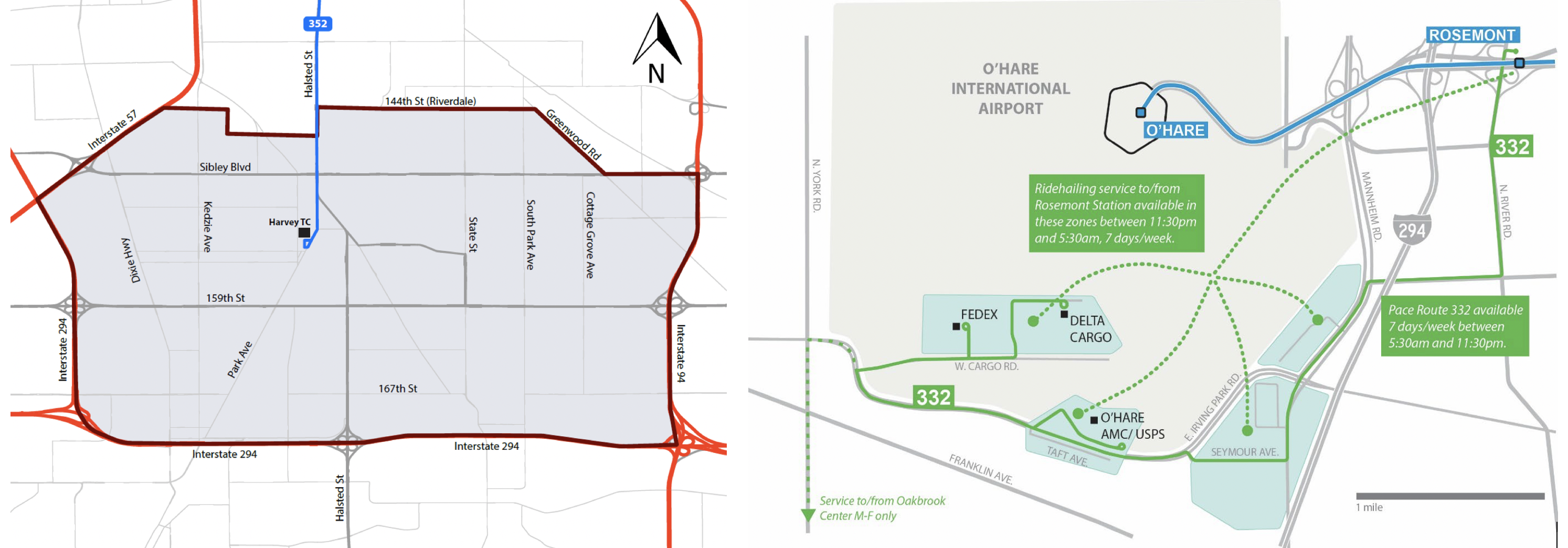 maps showing the two pilot service areas