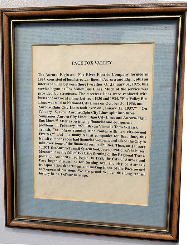 Image of framed historic background of the Fox Valley bus division