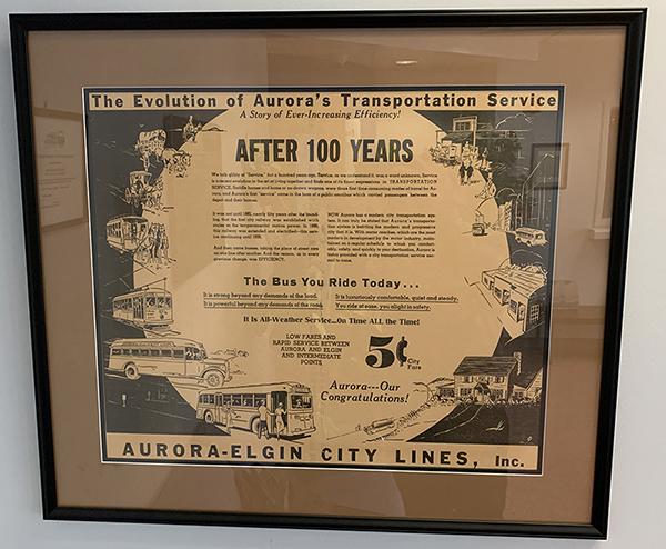 Image of framed historic background of Aurora's transportation service