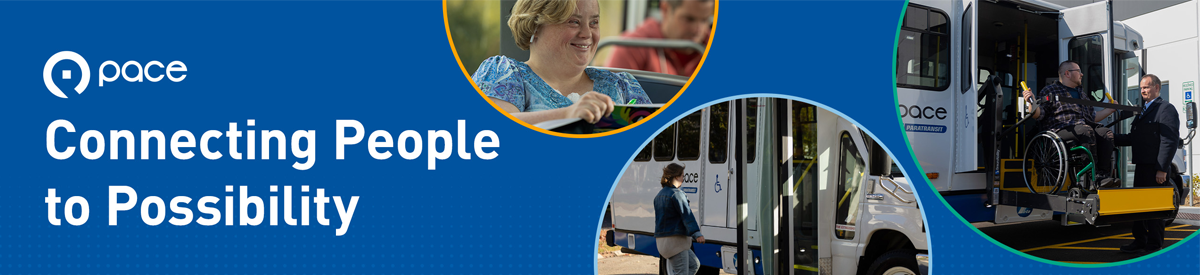Graphic composition for the ADA Paratransit page depicting ADA paratransit service photos