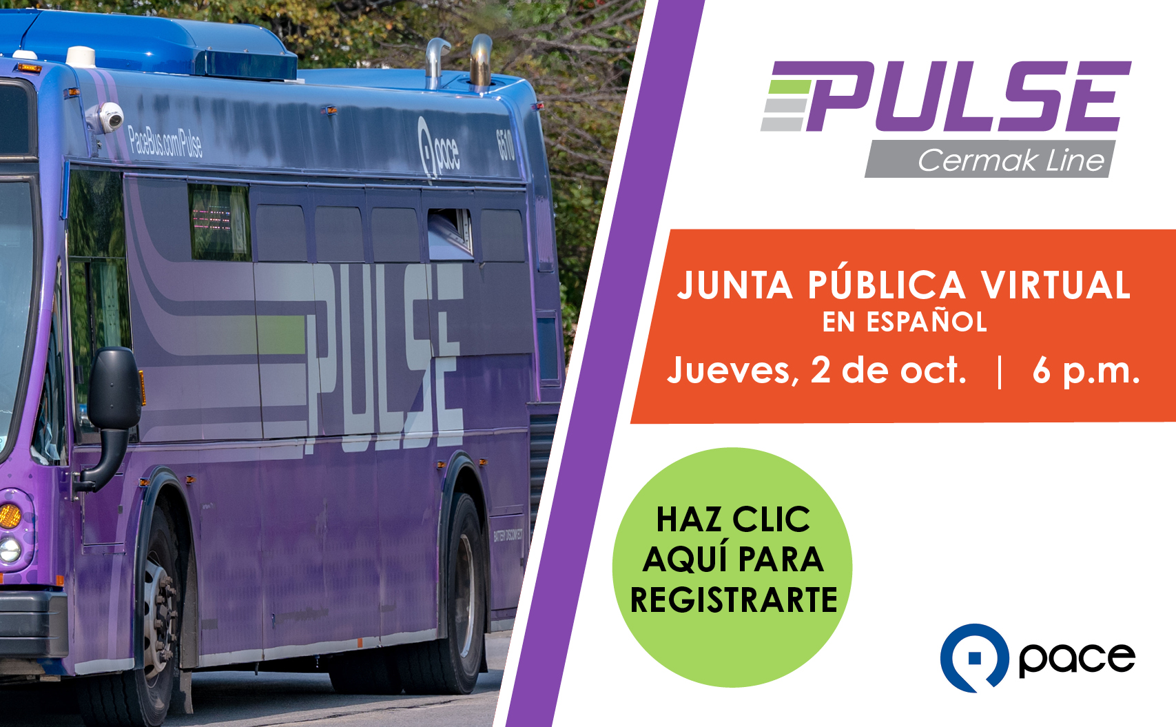 Graphic promoting Pulse Cermak Public Meeting #2 that will be held in Spanish