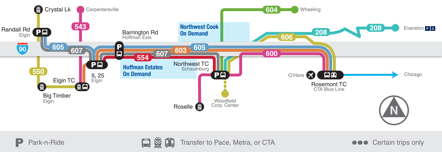 Image of the I-90 Route map including Park and Rides & connecting routes