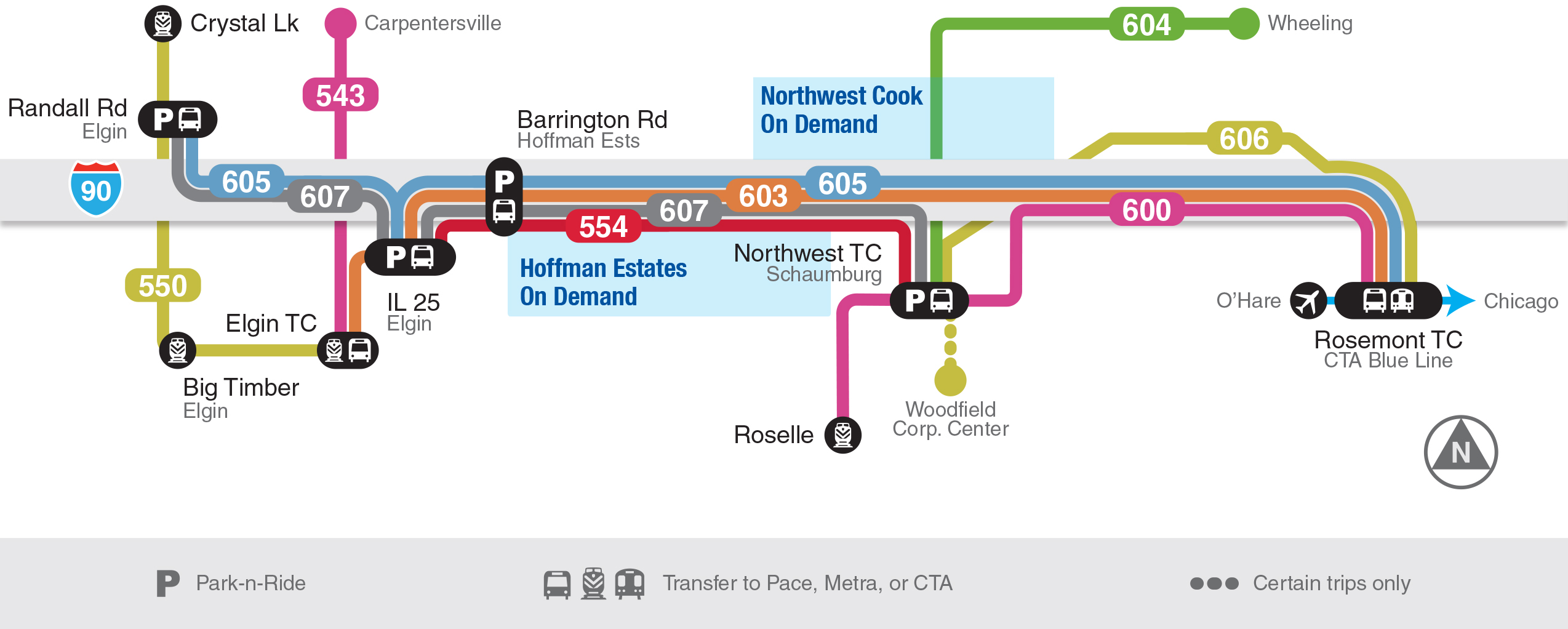 Image of the I-90 Route map including Park and Ride