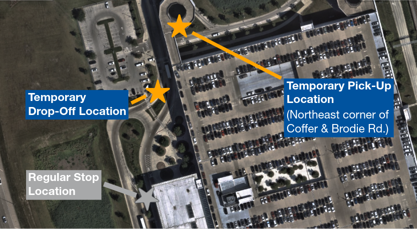 Satellite view of temporary bus stop relocations