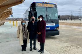 Image showing Pace Interim Executive Director Melinda Metzger, Chairman Rick Kwasneski, and Congresswoman Underwood at the Pace Plainfield Park-n-Ride