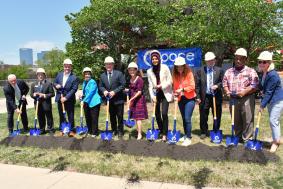 Image of Pace and elected officials breaking ground for new ADA transfer facility at Northwest Transportation Center