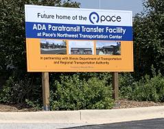 Image of an ADA Facility Construction Sign at NW Transportation Center