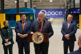 Photo of RTA Chairman Kirk Dillard speaking at podium during an event in Markham