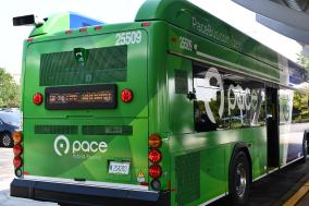 Rearview of Hybrid-electric bus